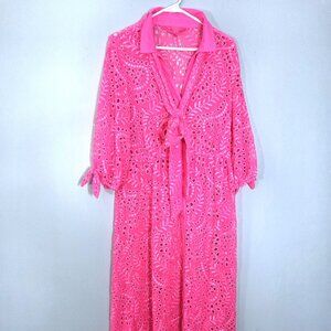 Lilly Pulitzer Hot Pink Floral Eyelet Dress Size 12